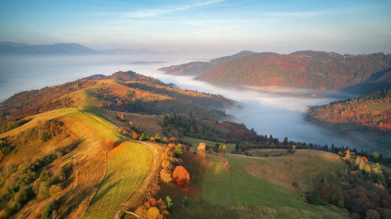 горы, карпаты, октябрь, осень, рассвет, туман, украина, утро Поднималось солнцеphoto preview