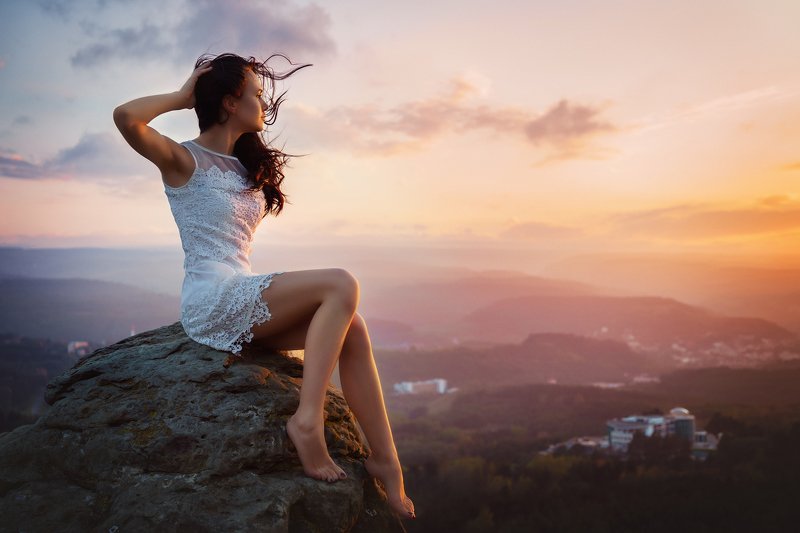 sunset, sky, nature, sun, sunrise, landscape, cloud, woman, silhouette, mountain, evening, clouds, beautiful, summer, mountains, view, dusk, blue, travel, panorama, orange romantic sunsetphoto preview