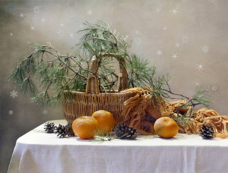 натюрморт, зима, елка, ветки, мандарины, корзина А завтра зима...photo preview