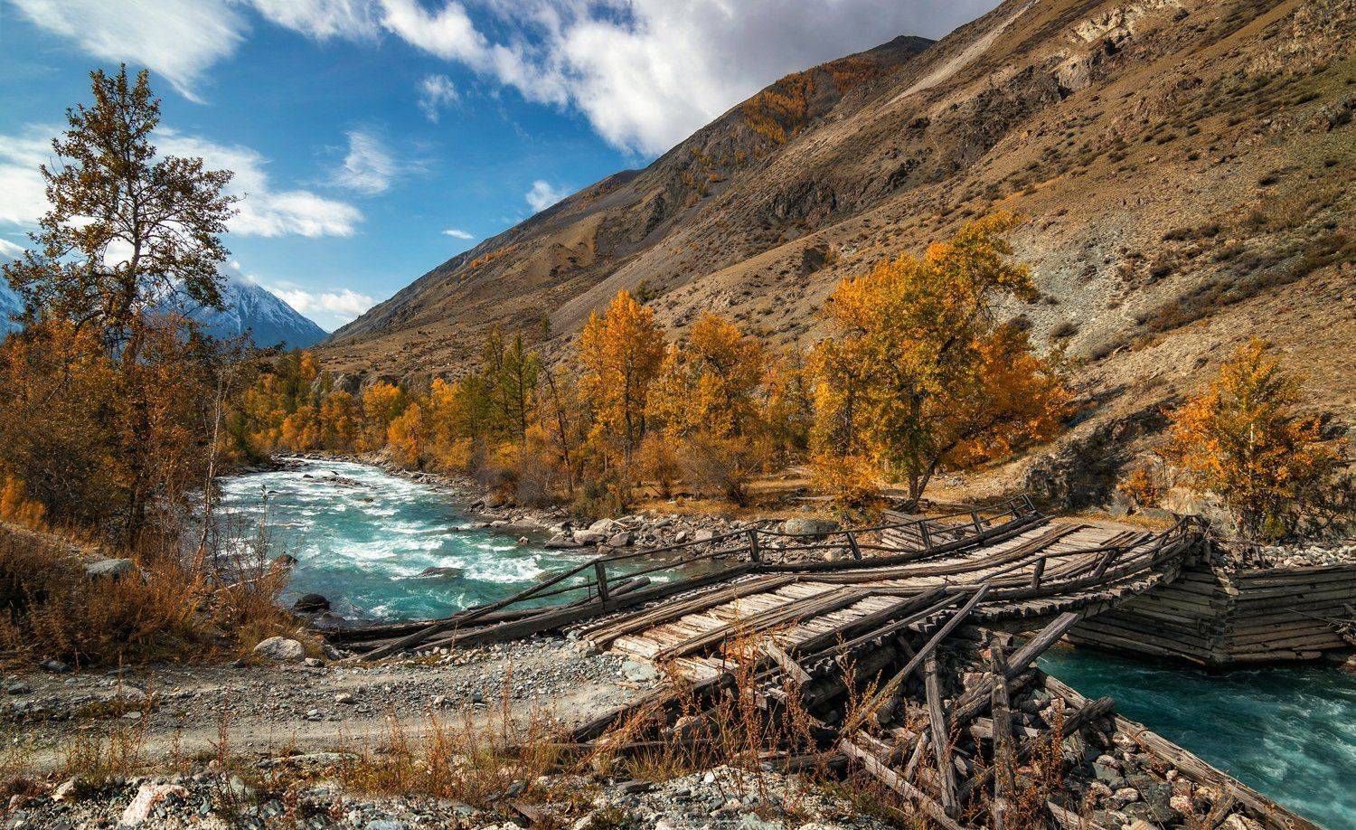 горный алтай,осень,река  карагем,мост, lora_pavlova