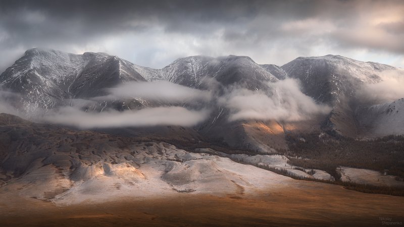 алтай, горы, курай, курайский хребет, облака, рассвет photo preview