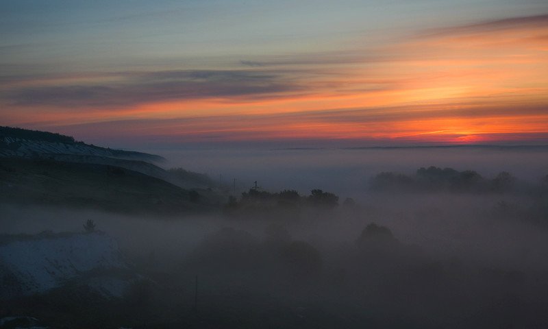 пейзаж, туман, Двуречанский парк, лето. Туманный рассветphoto preview