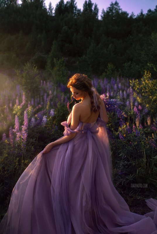 Люпин, фотосессия в люпинах, фотосессия в люпиновом поле, букет из люпинов, воздушное платье, корсетное платье, фиолетовое платье, свадебное платье, purple wedding dress, wedding, bouqet, lupinus Lupinusphoto preview