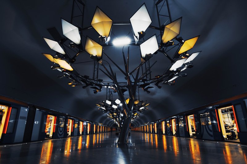 metro, subway, underground, reflection, urban, light, dark, Moscow, Russia Тропарёвоphoto preview