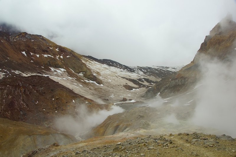mountain, volcano, nature, landscape, view, crater, caldera, lake, haze, season, weather, relief Kamchatka Peninsulaphoto preview
