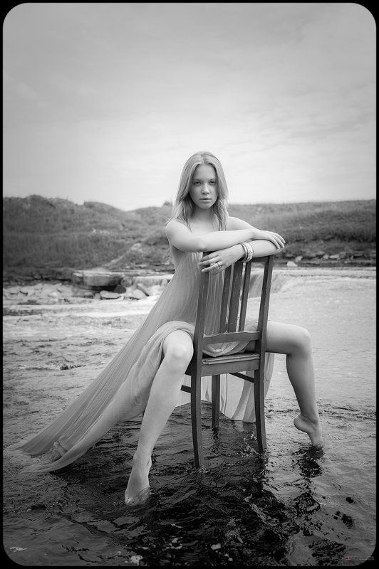 Водопады, Девушка, Лето, Портрет, Саблино, Ч/б Портрет фото превью