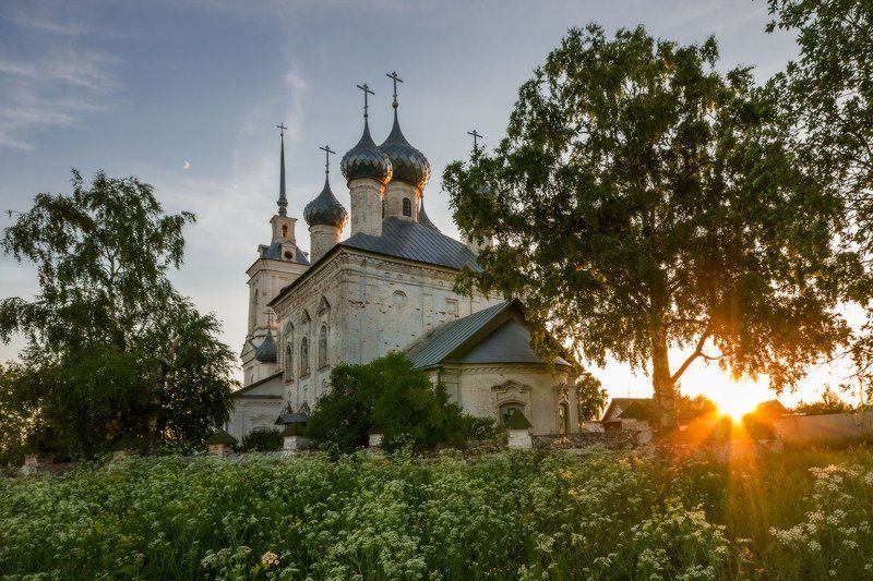 Восход, Закат, Пейзаж, Церковь Теплым вечером на закатеphoto preview