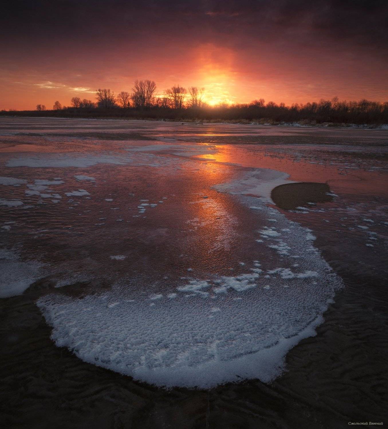 закат, осень, северная двина, отражения, лед, река, Смольский Евгений