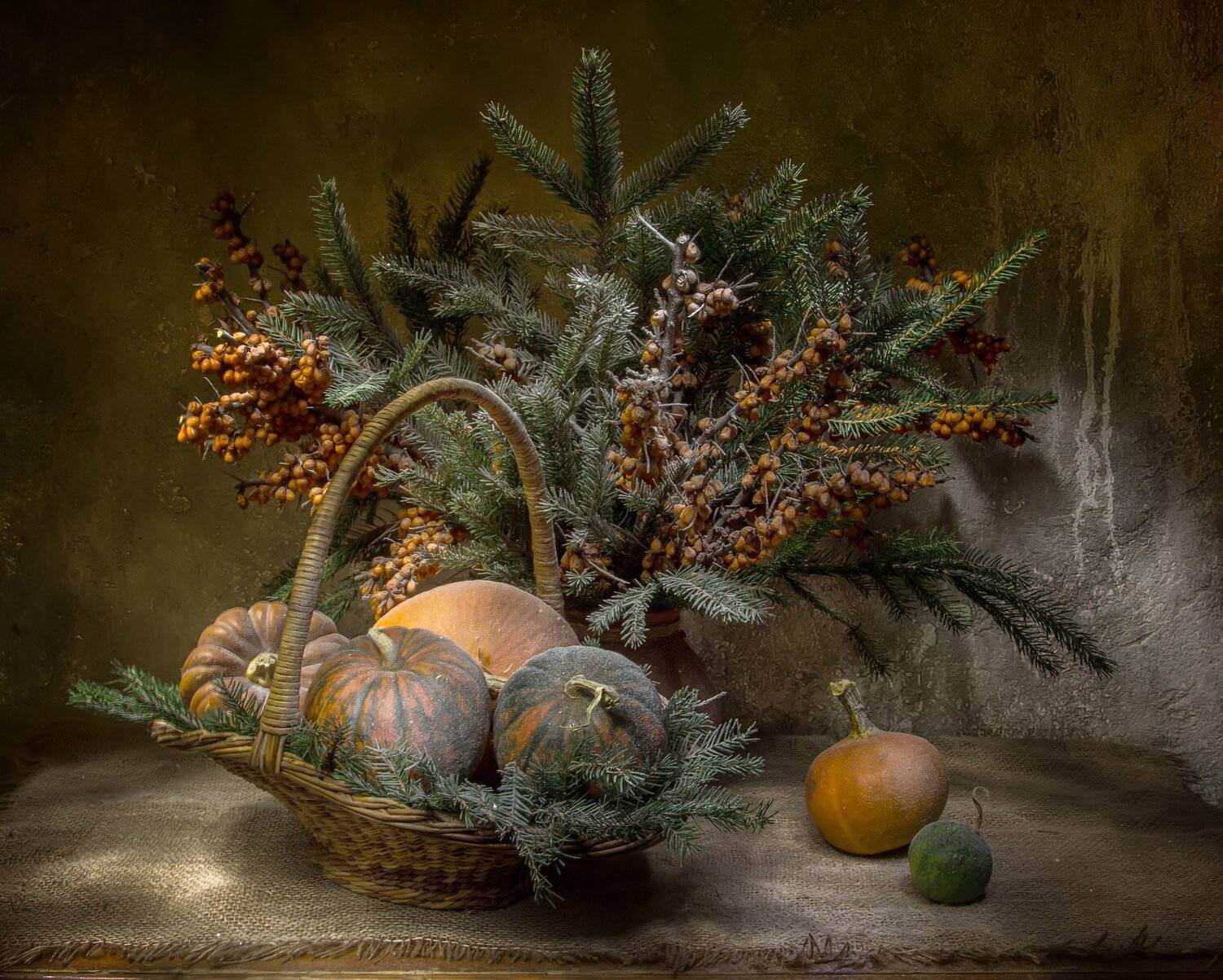 натюрморт, ель, тыква, Татьяна Феденкова
