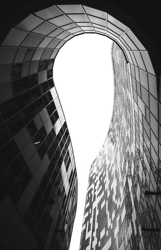 architecture, dark, line, sky, facade, modern, urban, black, white, city, Moscow, Russia Колодец светаphoto preview