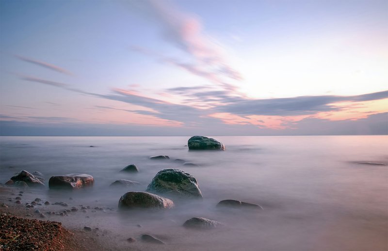 sea, sunset, stones, sky, long exposition Sea stonesphoto preview