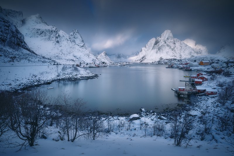 reine, norway, landsape, winter, snow, lofoten, long, exposure, blue,  reinephoto preview