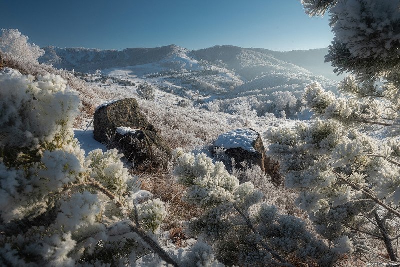 пейзаж, алтай, белокуриха, зима, горы, снег, мороз Яковка фото превью
