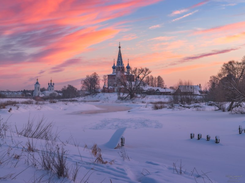 дунилово, теза, ивановская область, рассвет, русская зима, монастыри, золотое кольцо \