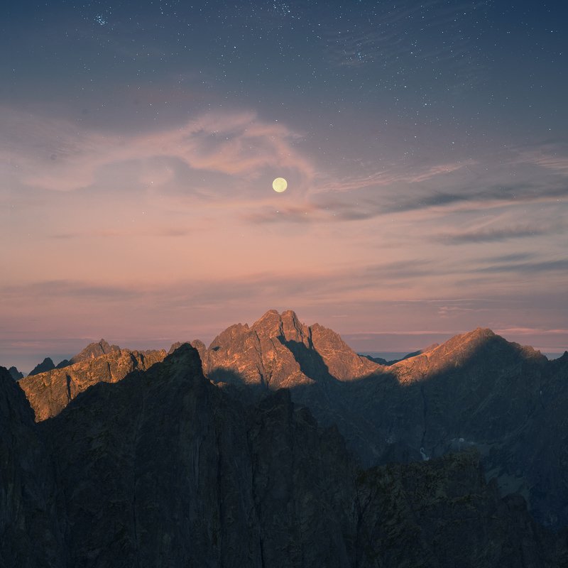 Slovakia, mountains, moon, stars, conceptual, landscape Starry sunrisephoto preview