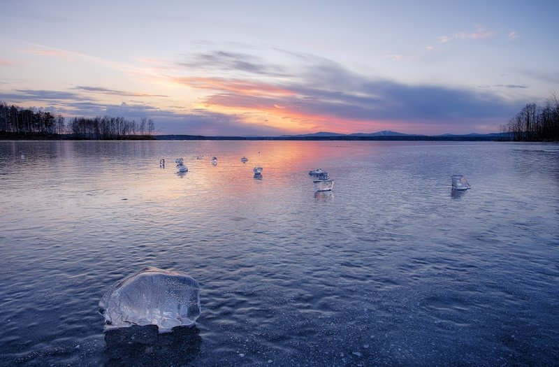Закат, Лед, Иртяш, Урал, Южный Урал, Озеро, Горы Молодой лёдphoto preview
