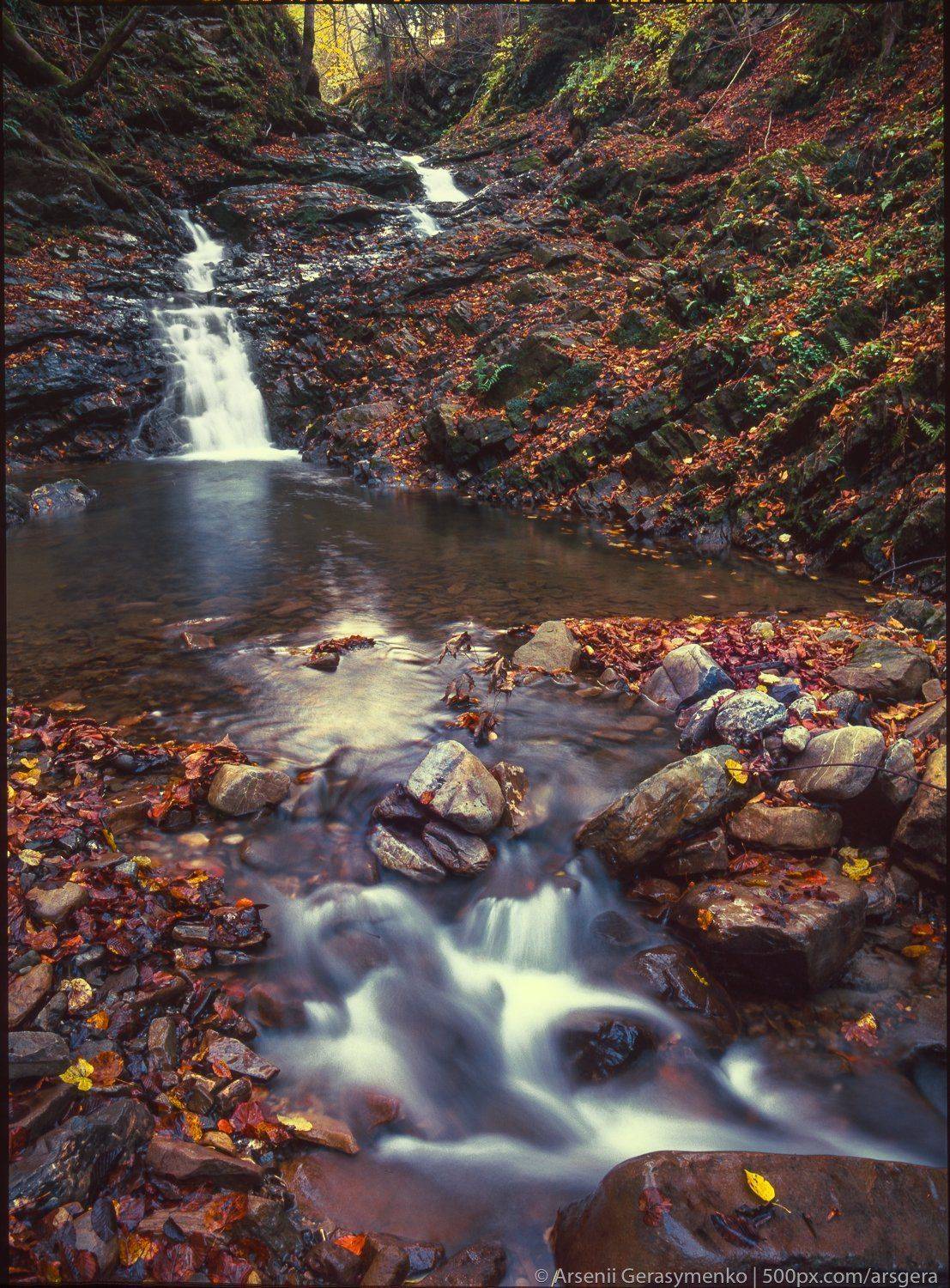 waterfall, stream, water, autumn, carpathians, carpathian mountains, countryside, mood, tranquil, mountains, foliage, wonderland, land, field, scenic,&nbsp;fall, background, tree, outdoor, forest, color, colorful, alpine, hill, scenery, yellow, country, vivid,, Арсений Герасименко