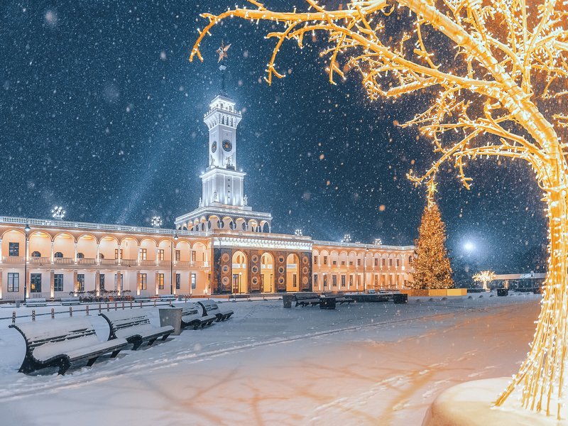 ночь, новый год, снег, winter, snow, new year, night, иллюминация Северный Речной вокзалphoto preview