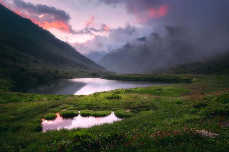 рассвет, горы, озеро, горное озеро, лето, дзитаку, кавказ, пейзаж Озерная долина Дзитакуphoto preview
