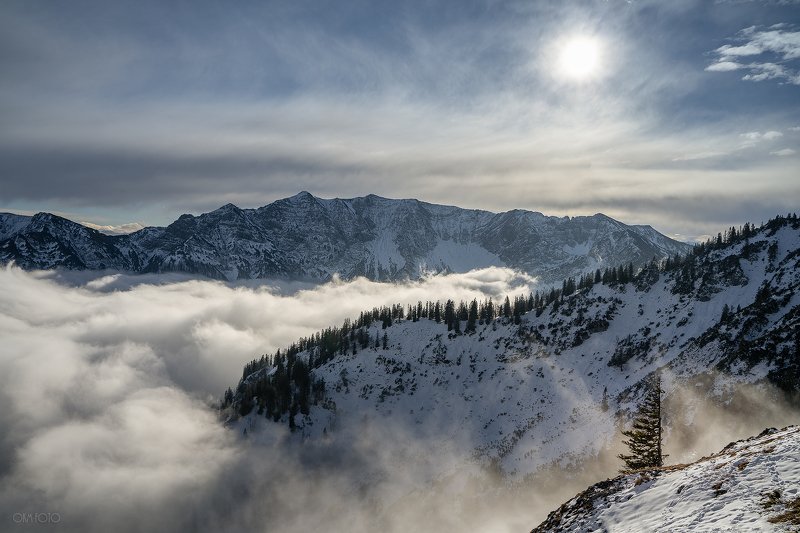 альпы, зима, поход, горы, облака, дерево, солнце, auerspitz 1811m Альпыphoto preview