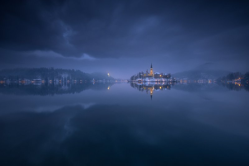 bled, slovenia, landscape, winter, snow, reflection, water, sky, clouds  bledphoto preview