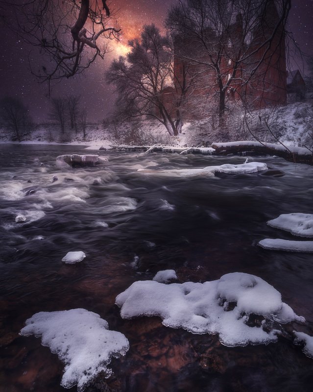 ночь пейзаж река млечный путь Ночь перед Рождеством.photo preview