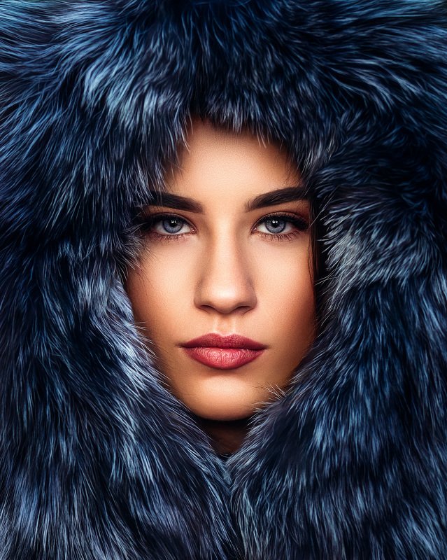 portrait, blue eyes , brunette, bulgarian, winter , cold Blue Eyesphoto preview