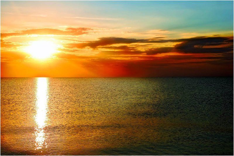 пейзаж, природа, море, восход Солнечная акварельphoto preview