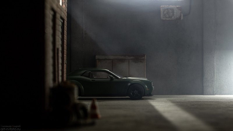 dodge challenger demon srt, mobicaro, масштабная модель, toy photography, ночь, туман, автомобиль Dodge Challenger Demon SRT. Ч.1photo preview
