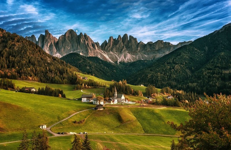 италия, санта-мадаленна, доломиты, альпы, осень, горы, деревня, Альпийская деревняphoto preview