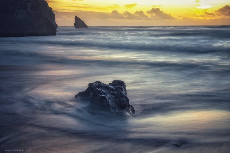 португалия, пляж, камень, длинная выдержка, океан, атлантический океан, вода, закат На закатеphoto preview