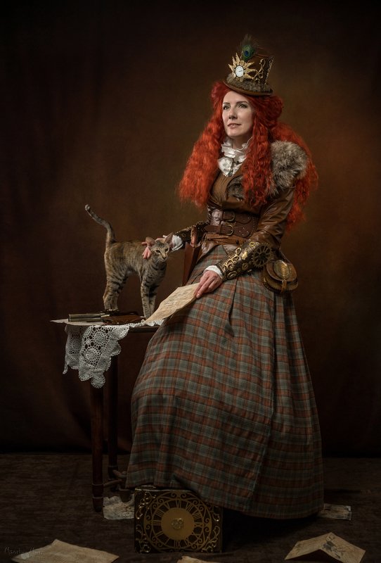 женский потрет, портрет с кошкой, стимпанк  Хорошие вести! photo preview