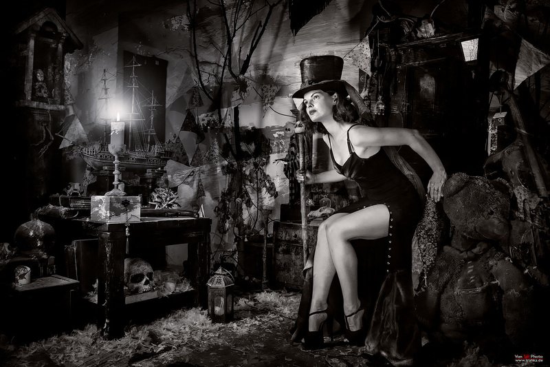 girl, hut, candle, room, skull, ship, lantern, plumage Kaleidoscope Of Grayphoto preview