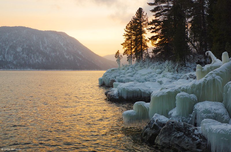 телецкое озеро, закат, лед Телецкий вечерphoto preview