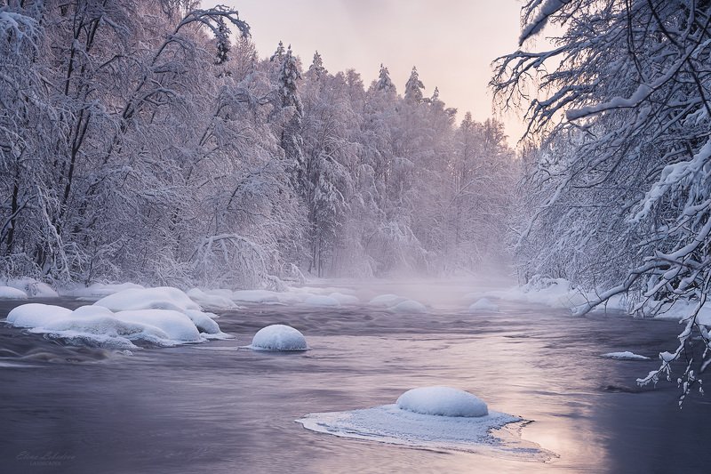 карелия, зима, север, снег, пейзаж, река, утро, рассвет, природа Чудеса зимы. Утро на реке Кумсаphoto preview