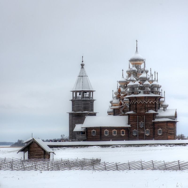 пейзаж, архитектура, церковь, зима, кижи, карелия, онега, landscape, winter, snow, снег Деревянные церкви Русиphoto preview