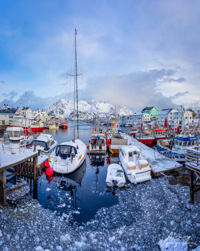 norway, lofoten, island, boats, winter, water, mountain, cold, ice Лофотенская Венецияphoto preview