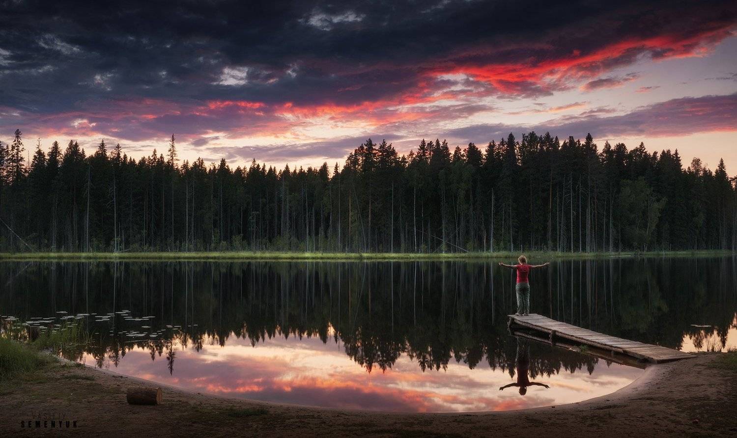 карелия, закат, озеро, пирс, небо, облака, отражения, karelia, lake, reflections, dawn, clouds., Семенюк Василий