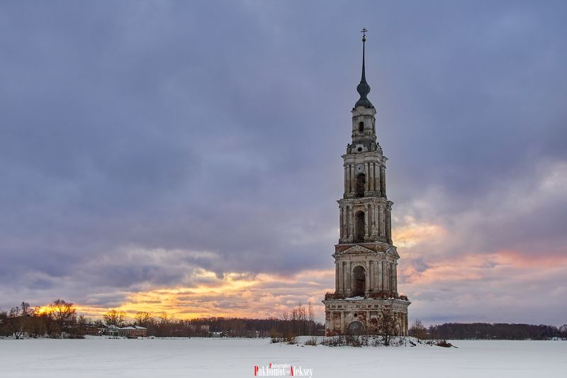landscape, nature, color,  russia, outdoor, arhitecture, church, sunset Bell tower of St. Nicholas Cathedral in Kalyazinphoto preview