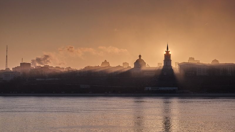 пермь, река, туман, рассвет, силуэт, лучи Туманное утроphoto preview