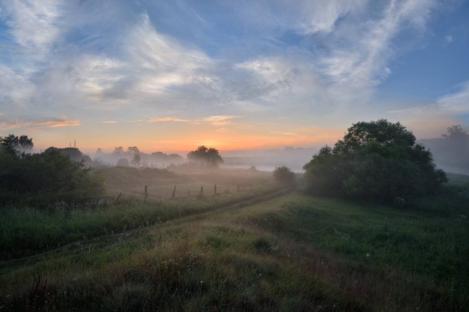 лето,утро,рассвет,туман,небо,облака,свет,дорога,деревня, Виталий Полуэктов