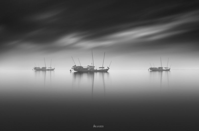 boats,lake,Landscapes,black & white,Travel,China,Wenzhou Some boats by the Taihu Lakephoto preview