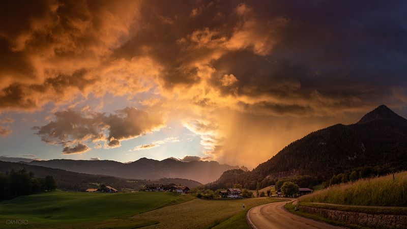 гроза, альпы, бавария, горы, тучи, дорога, вечер Вечерняя грозаphoto preview