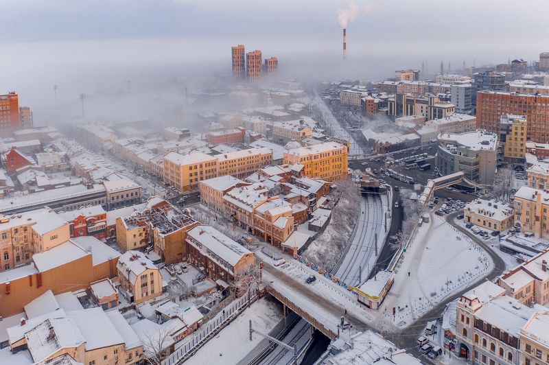 зима, снег, город, владивосток, приморье, утро, рассвет, дороги, автомобили, архитектура Город просыпаетсяphoto preview