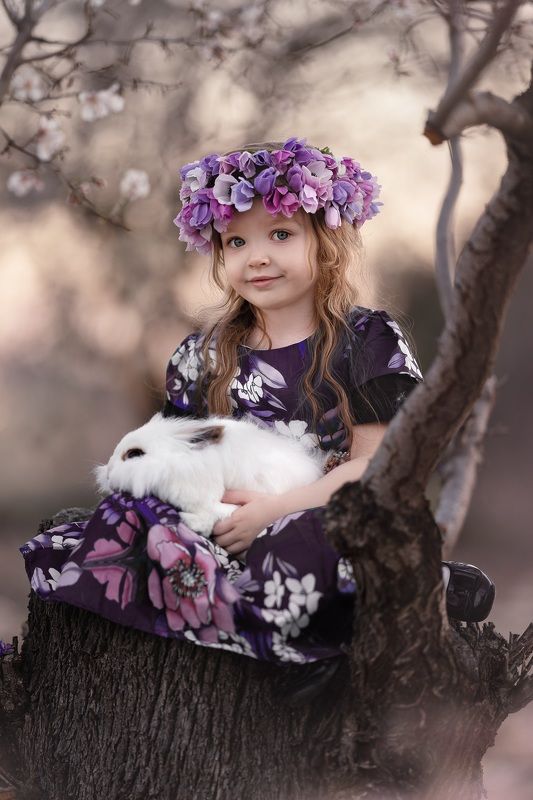 девочка зайчик цветы сказка photo preview