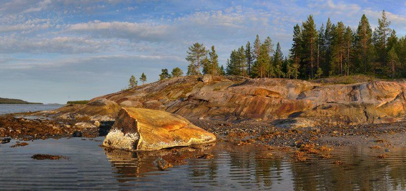 Белое море, Берег, Карелия, Лето, Скалы Вечер на Беломphoto preview