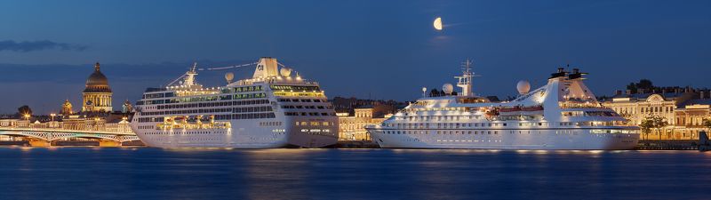 санкт-петербург, нева, белые ночи, пароход, луна, исаакиевский собор, английская набережная, благовещенский мост Санкт-Петербург: Английская набережнаяphoto preview