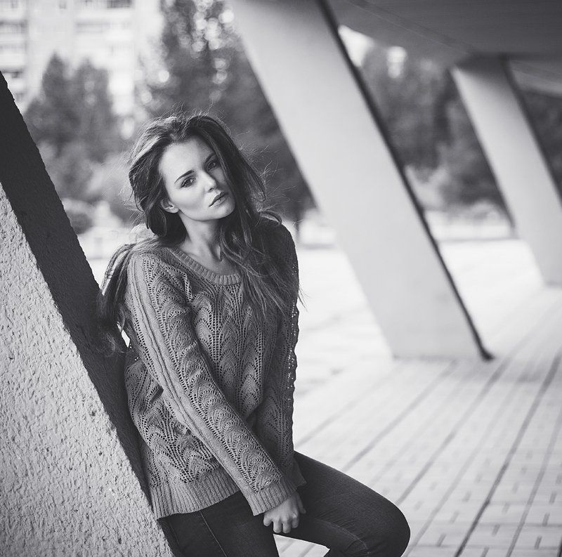 Девушка, Портрет, Черное-белая фотография photo preview