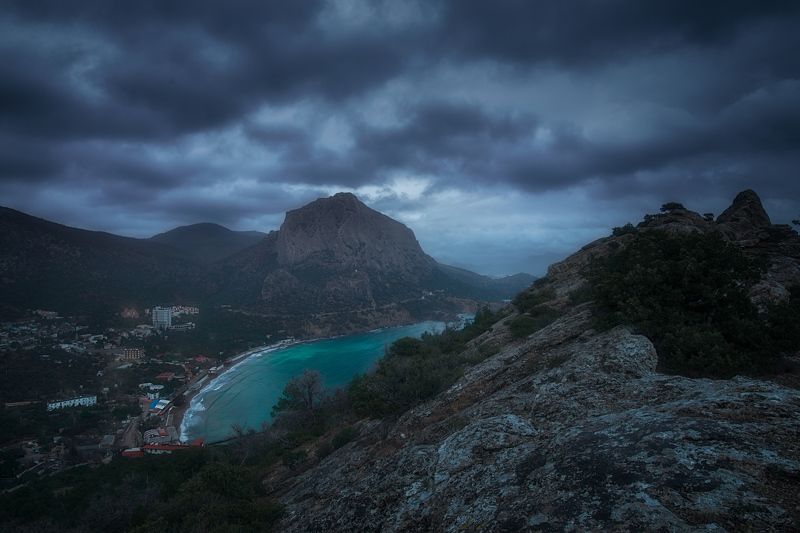 море, крым, горы, рассвет, синий, зеленый,  Зимний рассвет в Новом Светеphoto preview