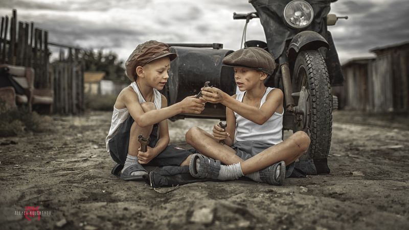 кульчанов, портрет, астрахань, ретро, мотоцикл, дети,детсво \